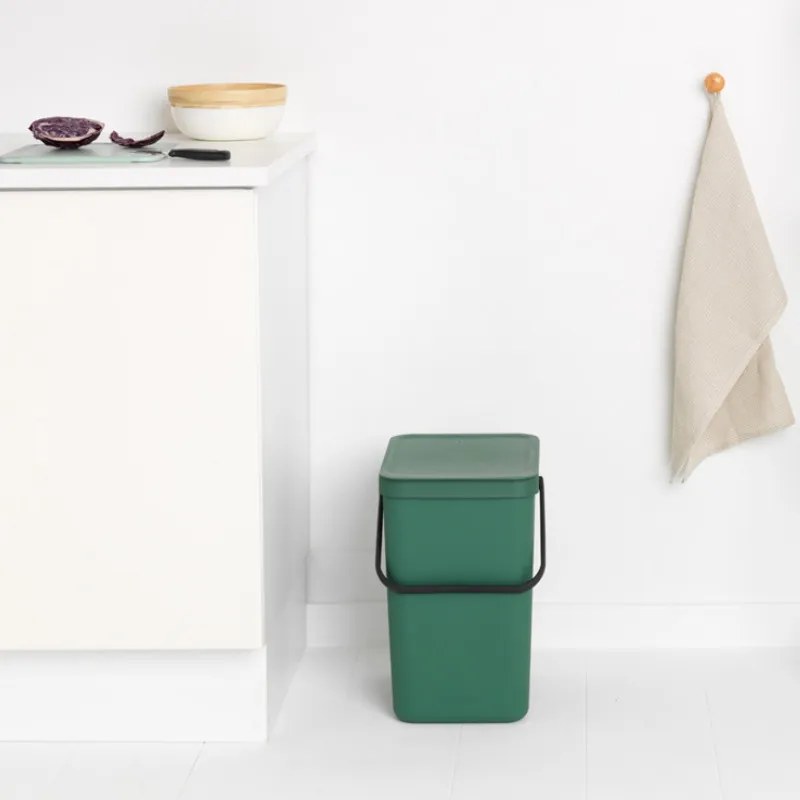 Кош за разделно събиране на боклук Brabantia Sort&Go 1003236, 25 л, Дръжка, Възможност за стенен монтаж, Тъмнозелен