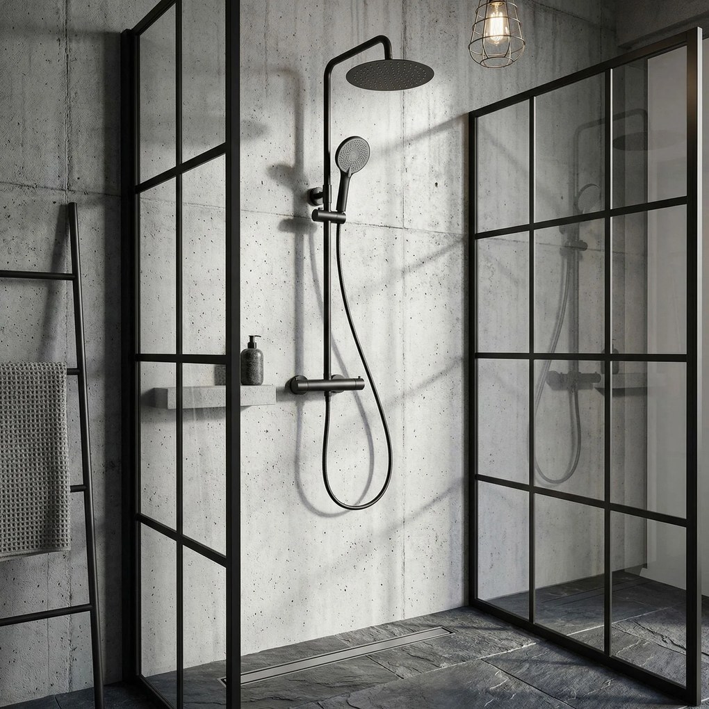 Душ комплект без чучур с термостат Rea Lungo Black