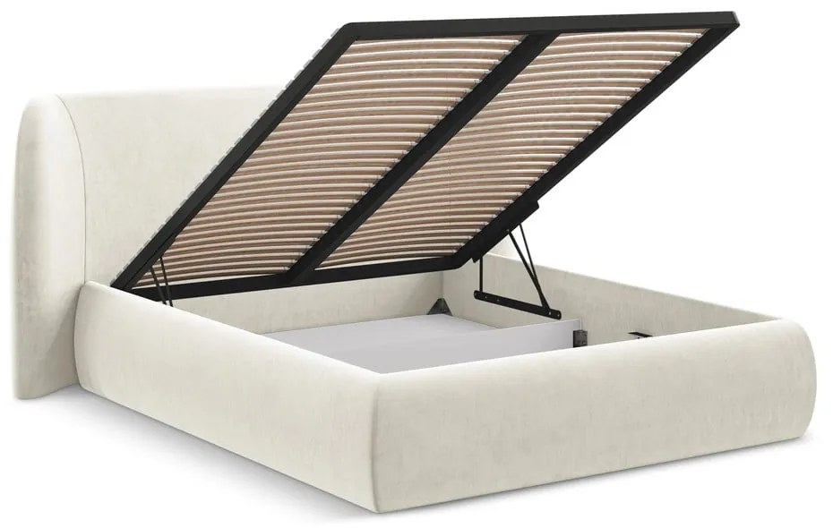 Кремаво двойно тапицирано легло с място за съхранение и включена подматрачна рамка 140x200 cm Hauke – Makamii