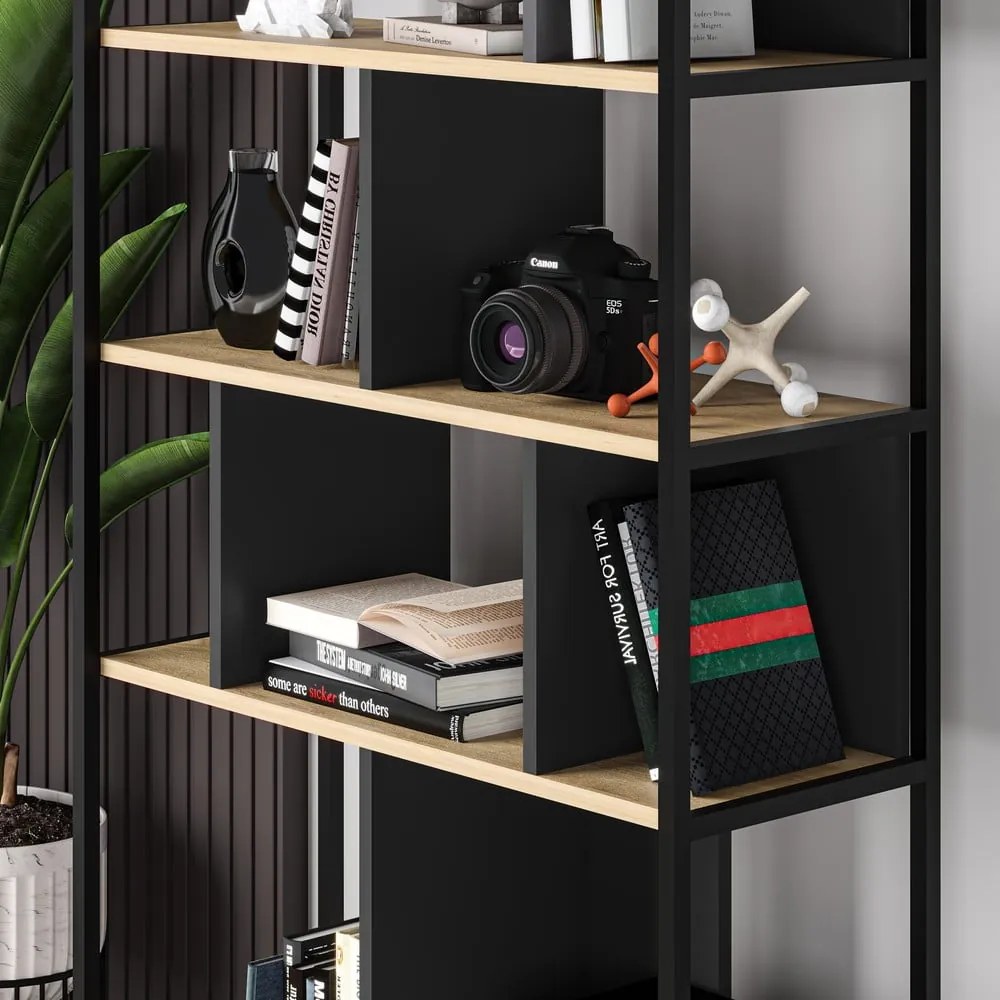 Етажерка за книги в дъбов декор в черно и натурално 88x175 cm Alabama - Marckeric