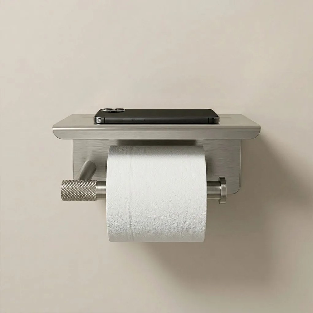 Държач за тоалетна хартия с етажерка 6613 Modern Nickel Brush