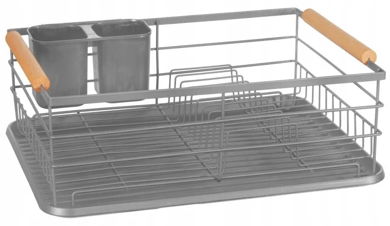 Сушилник за съдове Kinghoff KH 1729, Поставки за прибори, Дървени дръжки, Сив