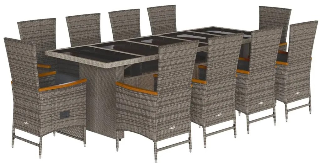 3277561 vidaXL Градински комплект с възглавници 11 части сив полиратан