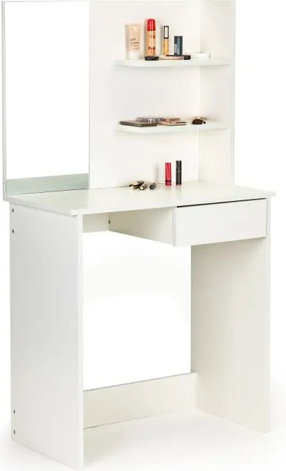 Маса за тоалетка ModernHome с 3 рафта и чекмедже, с огледало, бяла, 75x40x136см