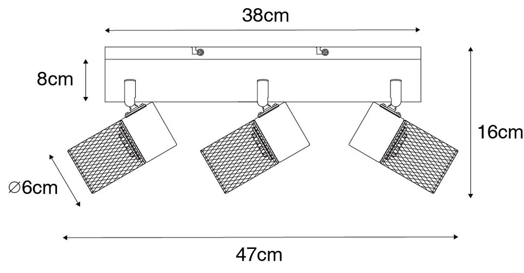 Индустриален таванен прожектор черен 3-светлина регулируем - Jim