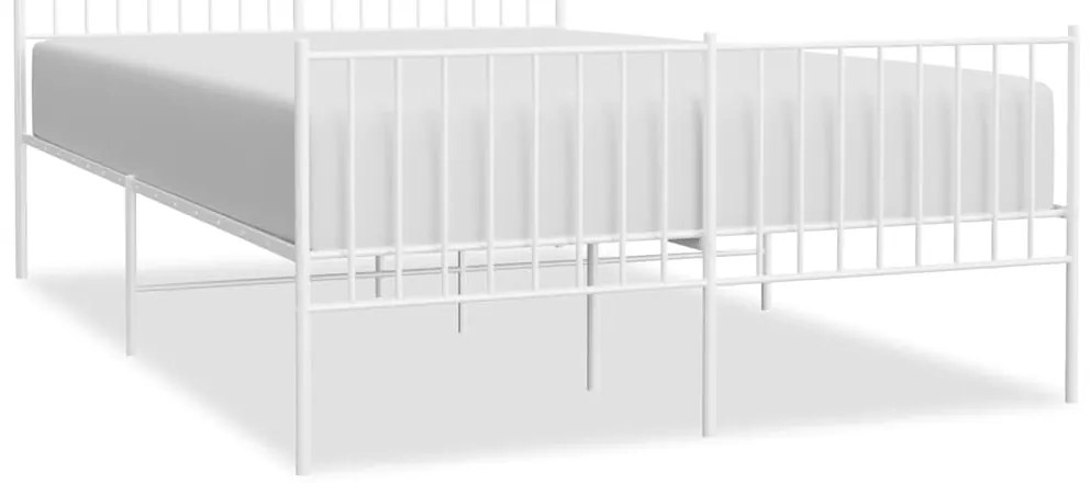 350948 vidaXL Метална рамка за легло с горна и долна табла, бяла, 135x190 см