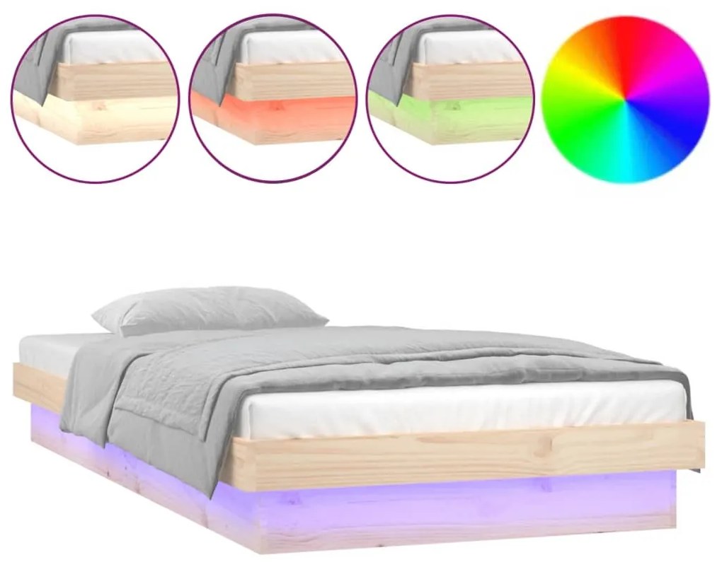 819957 vidaXL Рамка за легло с LED осветление 90x200 см масивно дърво