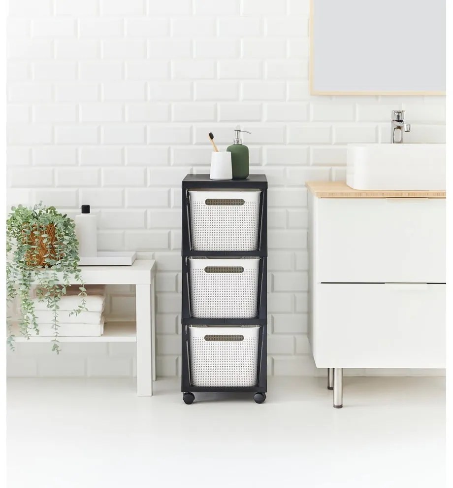 Бял/черен пластмасов подвижен рафт 30x77 cm Brisen - Rotho