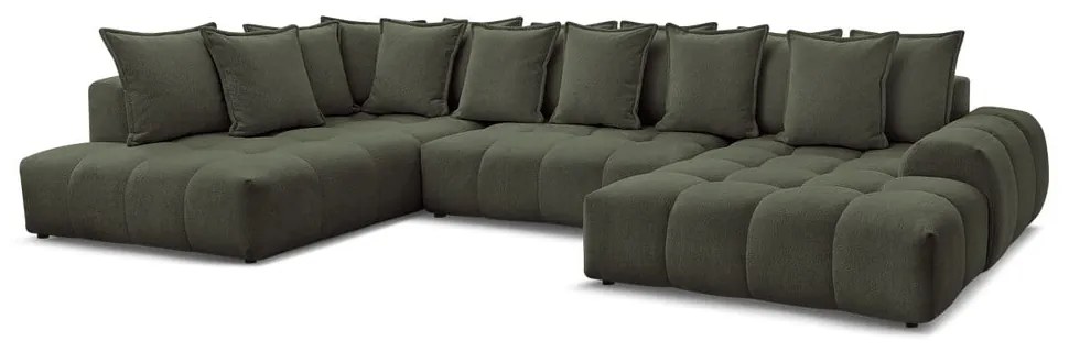 Зелен шенилов сгъваем/с място за съхранение ъглов диван (ляв ъгъл/U форма) Everest – Bobochic Paris