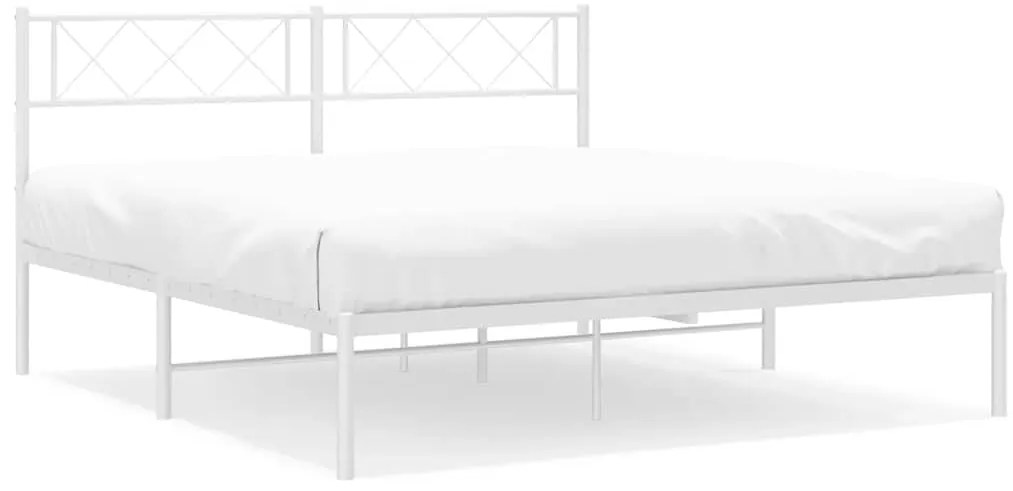 372325 vidaXL Метална рамка за легло с горна табла, бяла, 135x190 см