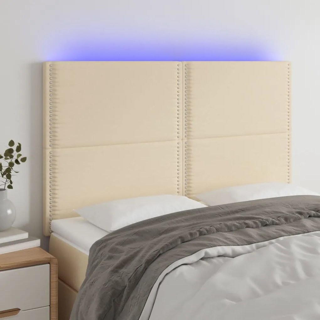 3122287 vidaXL LED горна табла за легло, кремава, 144x5x118/128 см, плат