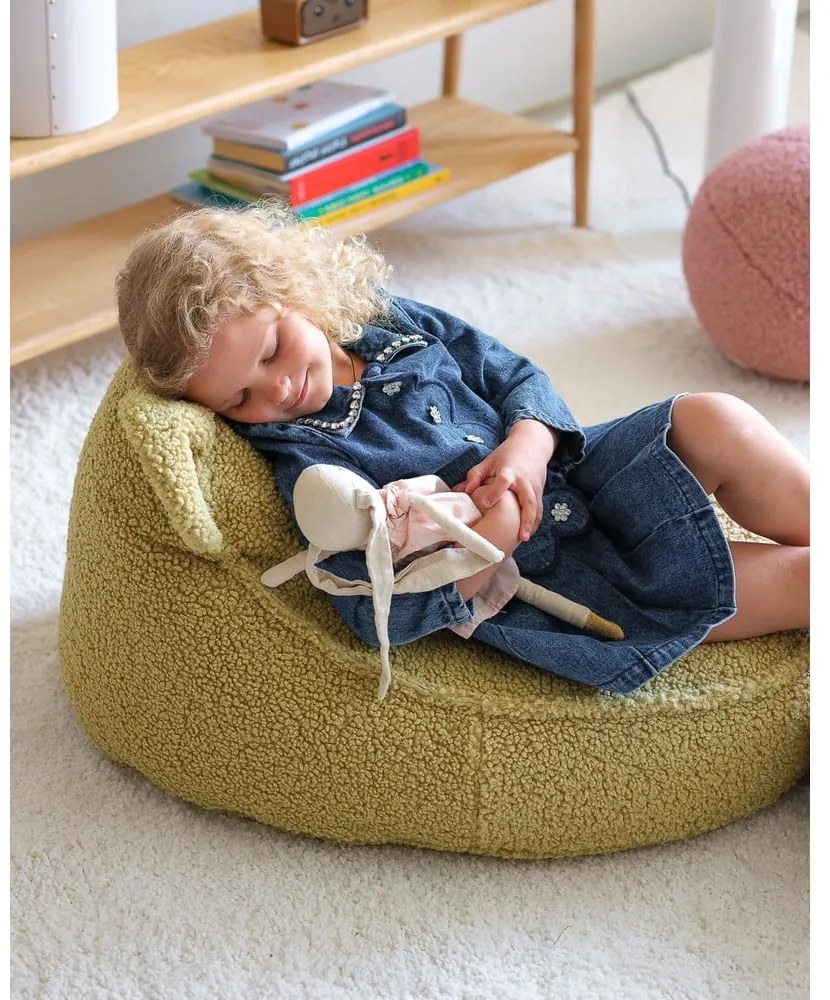 Зелен детски пуф от букле Bear – Wigiwama