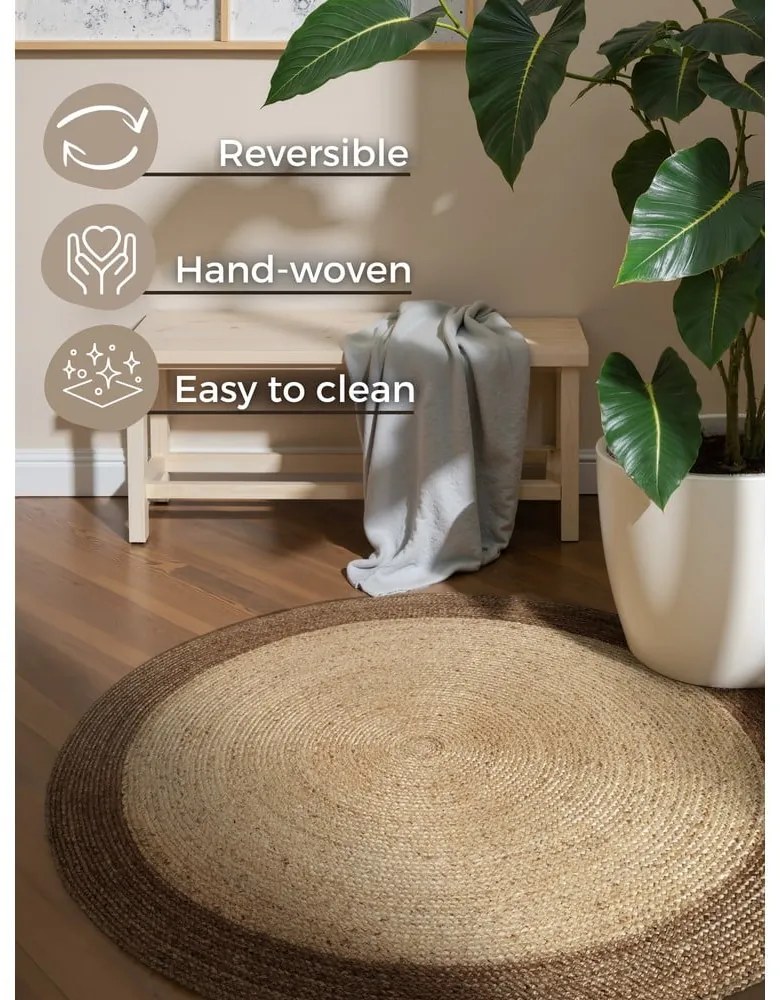 Двустранен ръчно изработен ютен кръгъл килим в сиво-бежов цвят ø 240 cm Jutta Greige – Hanse Home