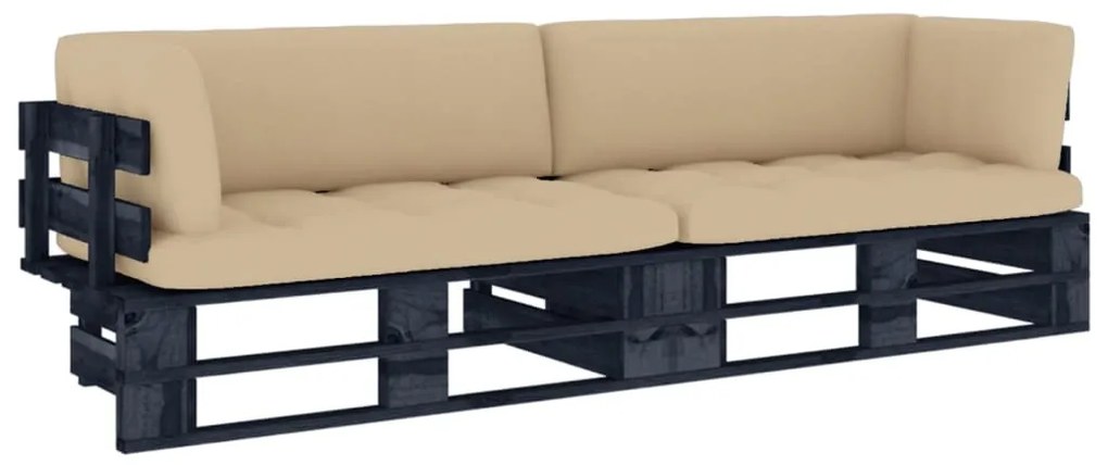 3066652 vidaXL 2-местен палетен диван с възглавници бор с черна импрегнация