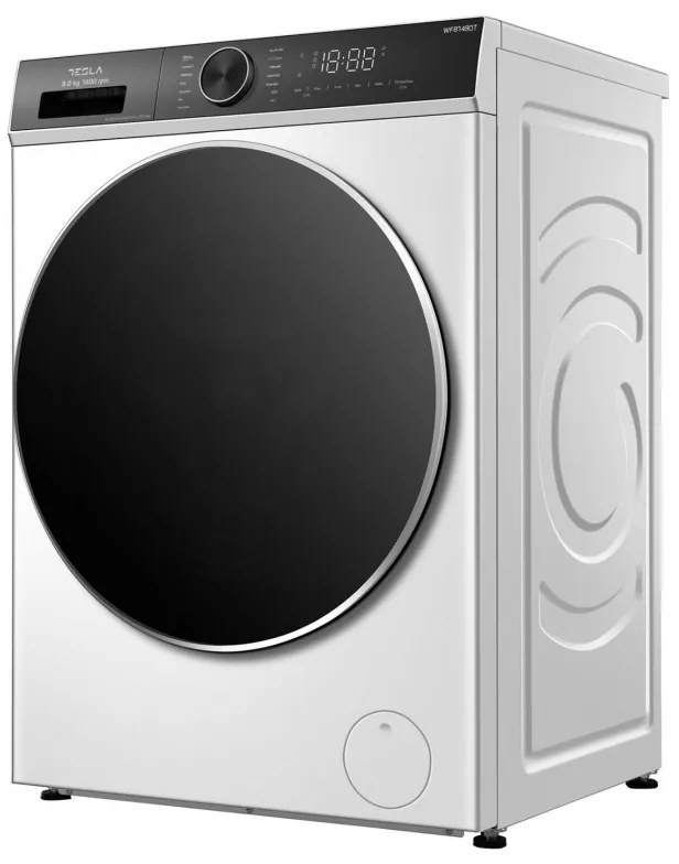 Пералня с предно зареждане Tesla WF81480T, 1900W, 8 кг, 1400об/мин, Инверторен мотор, Клас А, 14 програми, Бял/черен