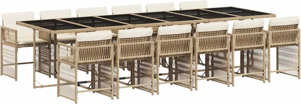 3211666 vidaXL Градински комплект с възглавници, 13 части, бежов полиратан