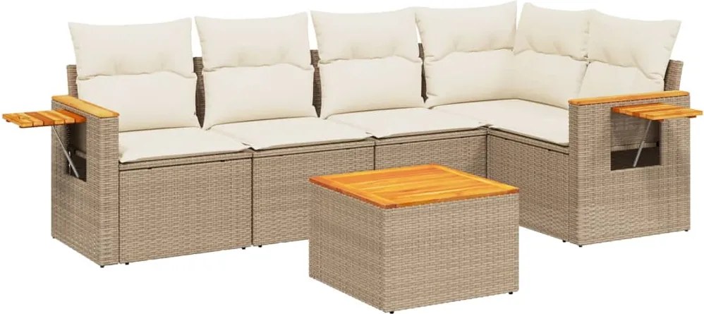 3259195 vidaXL Градински диван с възглавници, 6 части, бежов полиратан