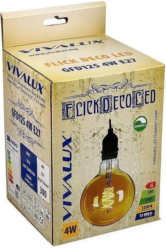 LED крушка VIVALUX FLICK DECO LED, 4W, ø125, E27, 2200K