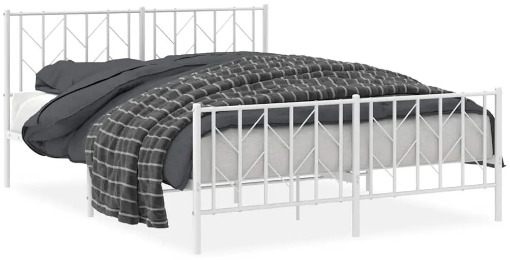 374506 vidaXL Метална рамка за легло с горна и долна табла, бяла, 150x200 см