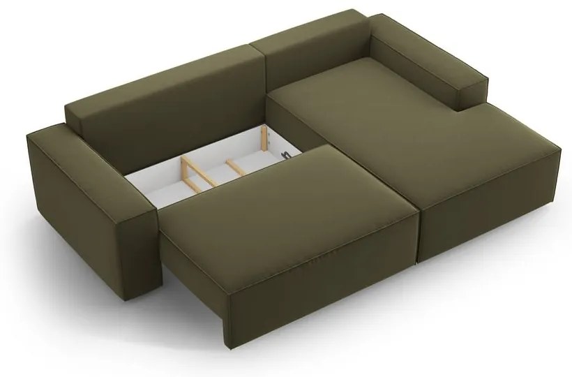 Зелен кадифен сгъваем/с място за съхранение ъглов диван (десен ъгъл) Jodie – Micadoni