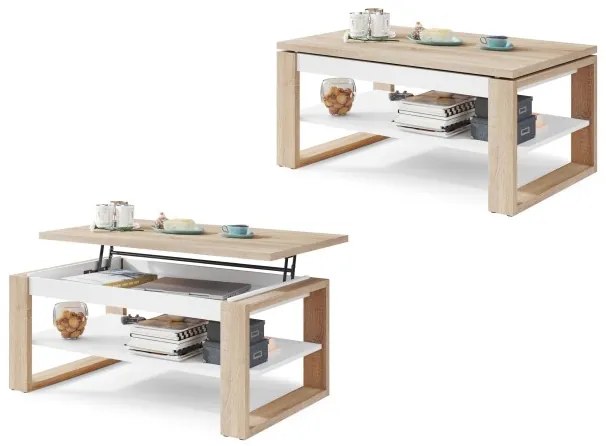 НУО Дъб Сонома/Бял мат -МОДЕРНА ХОЛНА МАСА С ПОВДИГАЩ СЕ ПЛОТ