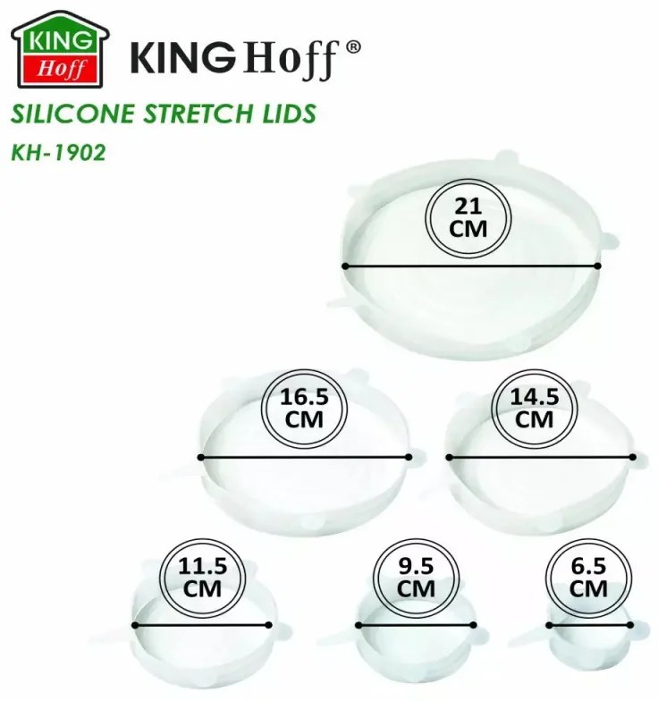 Комплект 6 бр. силиконови капаци Kinghoff KH 1902, -40 до 230°C, Плътно и херметично прилепване, Многократна употреба, Универсални, Прозрачен