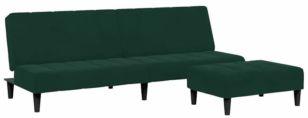 3258094 vidaXL 2-местно разтегателно канапе с табуретка, тъмнозелено, кадифе
