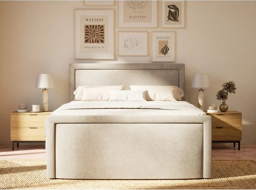 Сиво-бежово боксспринг легло 180x200 cm с място за съхранение Fresco – Maison de Rêve