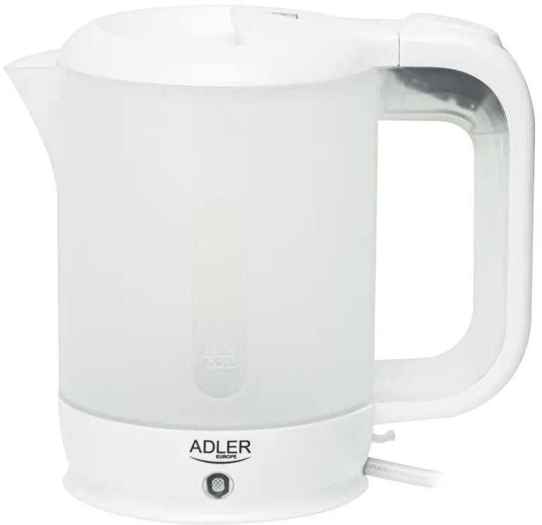 Електрическа кана Adler AD 1381, 900W, 0.5 л, 2 чаши и лъжичка, Защита от работа вода, Бял