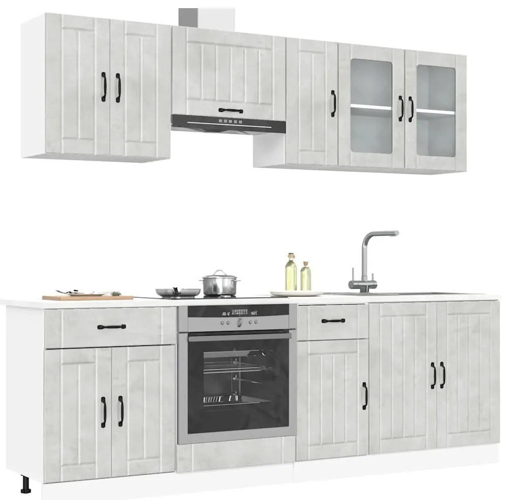 3314835 vidaXL Комплект кухненски шкафове от 8 части "Lucca", бетонно сив, инженерно дърво