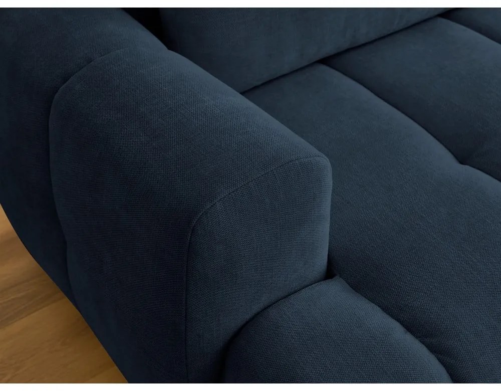 Тъмносин сгъваем/с място за съхранение ъглов диван (десен ъгъл) Fuji – Bobochic Paris