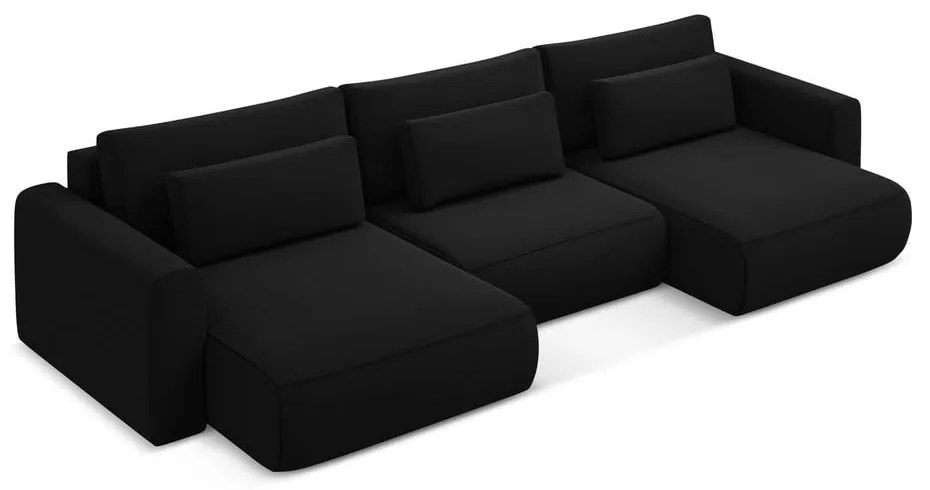Черен кадифен разтегателен ъглов диван с място за съхранение (U форма) Kapua – Makamii