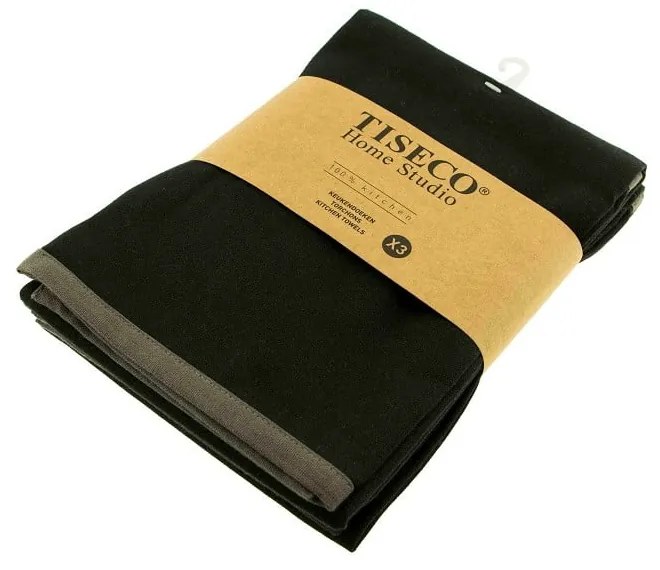 Комплект от 3 черни памучни кърпи за чай , 50 x 70 cm - Tiseco Home Studio