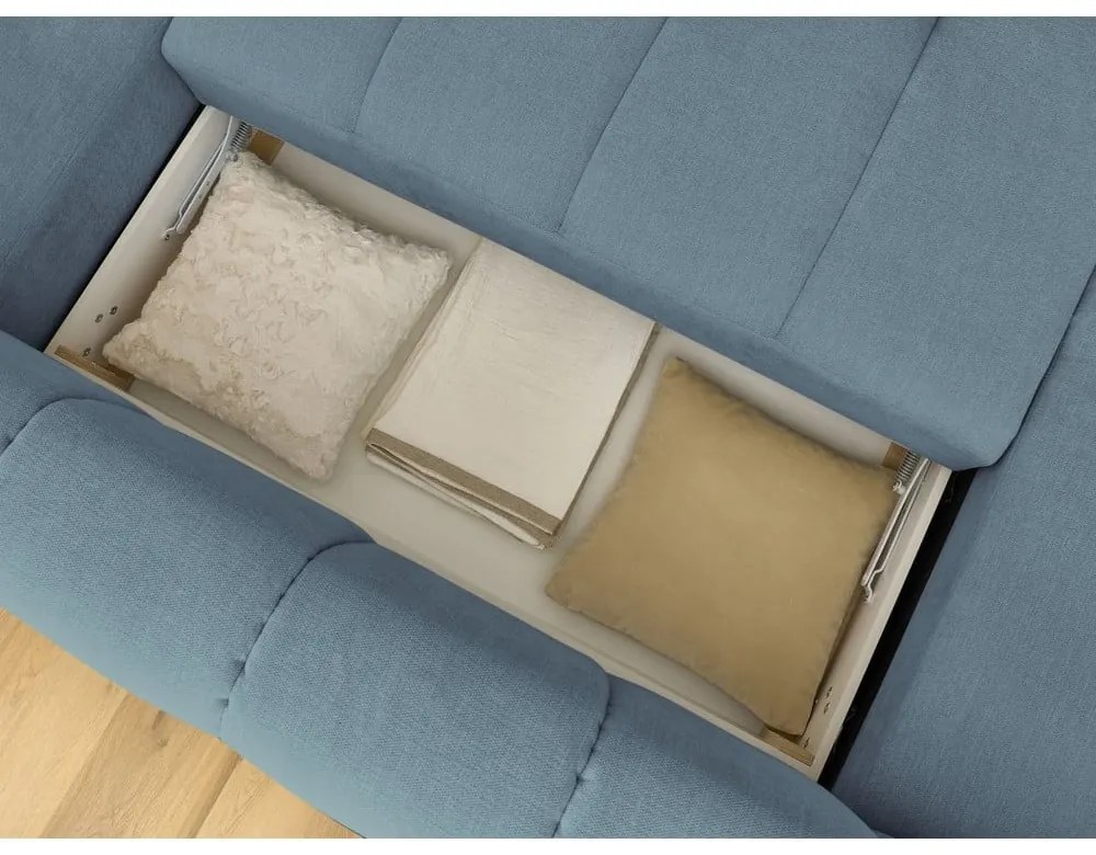 Син сгъваем/с място за съхранение ъглов диван (десен ъгъл/U форма) Fuji – Bobochic Paris