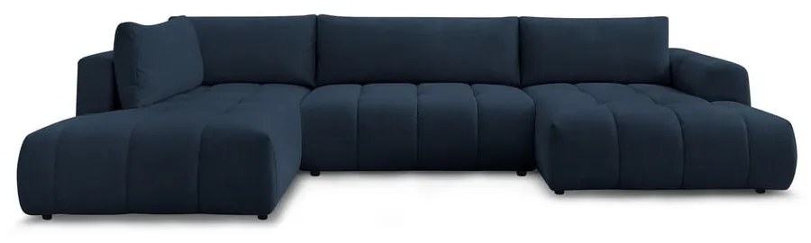 Тъмносин сгъваем/с място за съхранение ъглов диван (ляв ъгъл/U форма) Fuji – Bobochic Paris