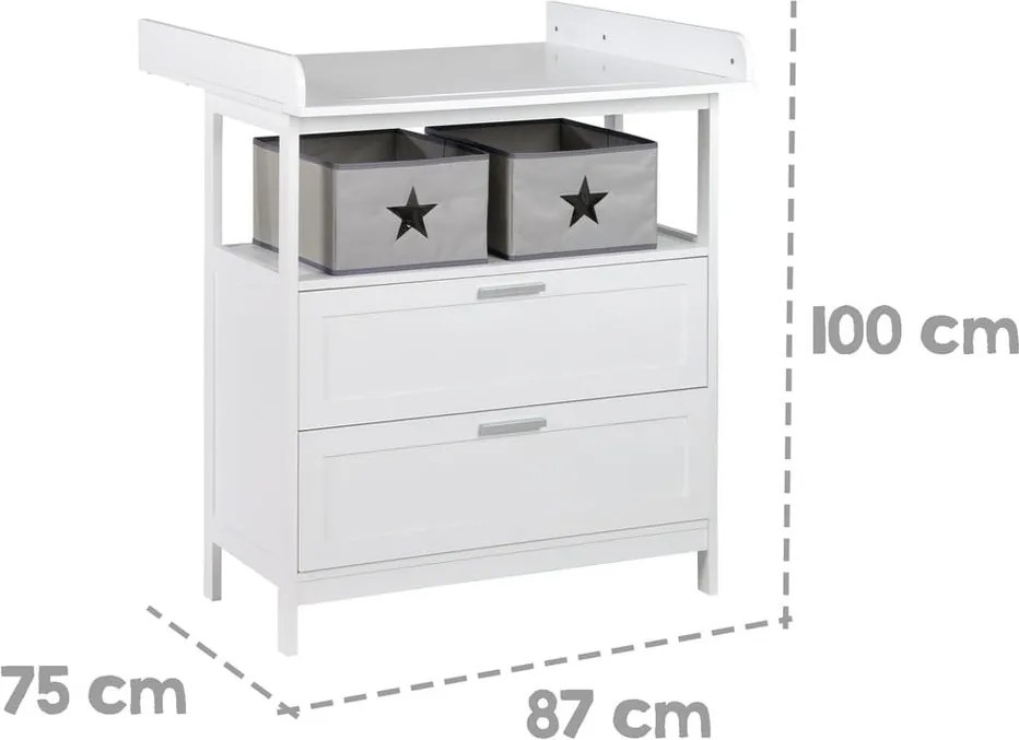 Бял детски скрин с маса за преповиване 75x100x87 cm Hamburg – Roba