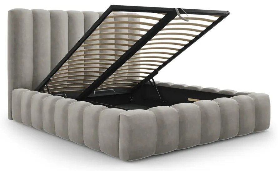 Светлосиво тапицирано двойно легло с място за съхранение 200x200 cm Kelp - Micadoni Home