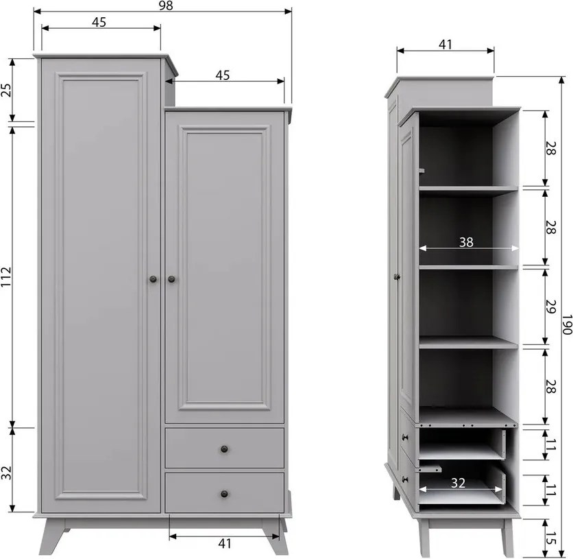 Светлосив детски гардероб от борова дървесина 98x190 cm Lily - WOOOD