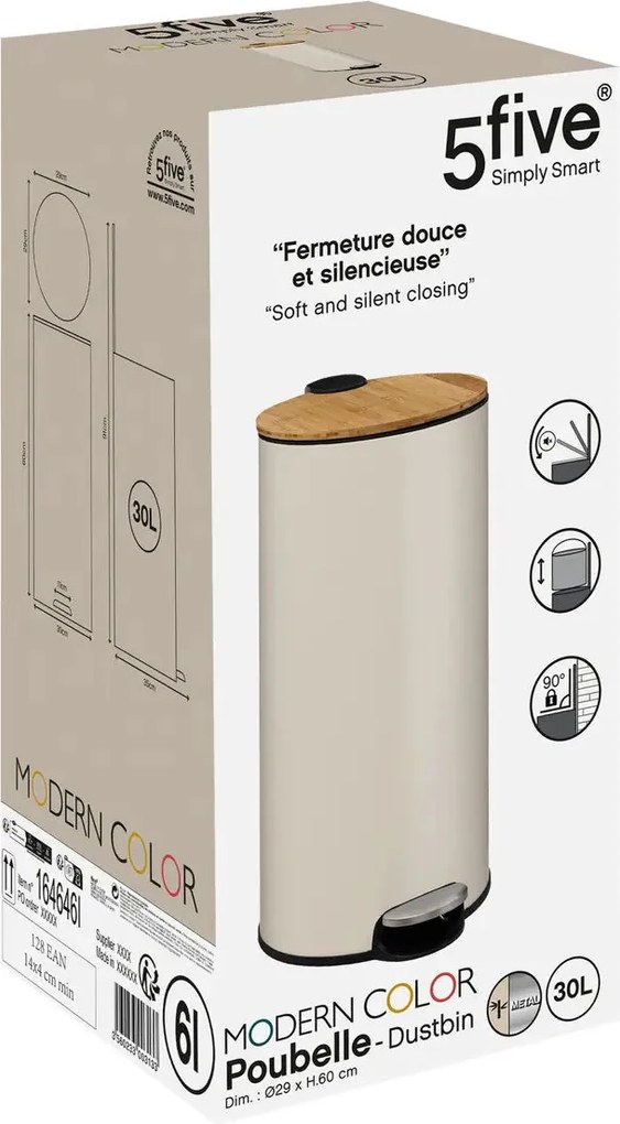 Кош 5five Modern Color, Метал и бамбук, 30 L - Бял