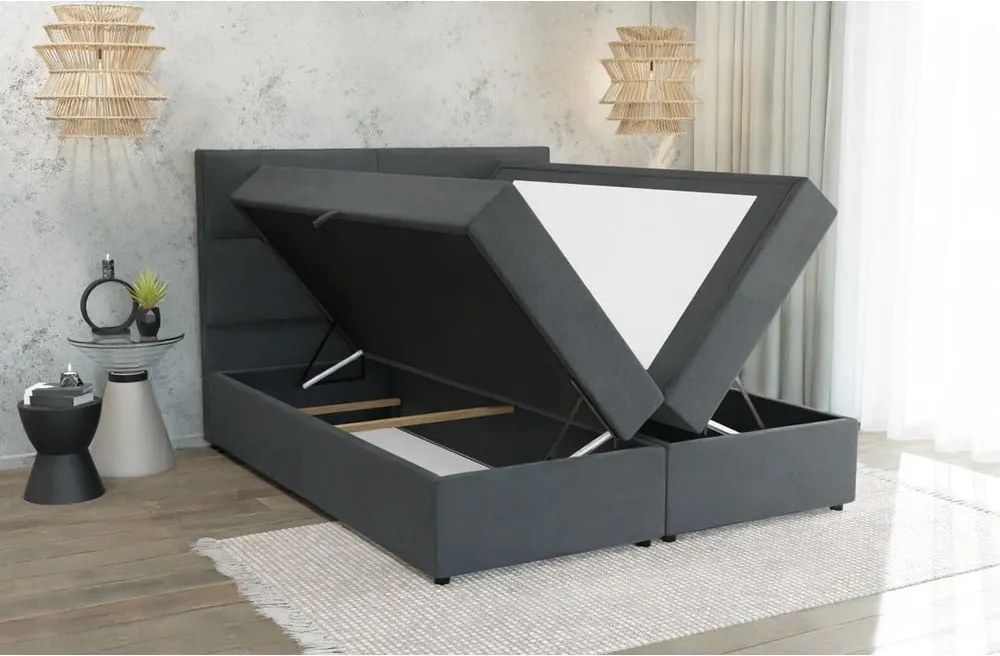 Сиво боксспринг легло 140x200 cm с място за съхранение Rico – Ropez