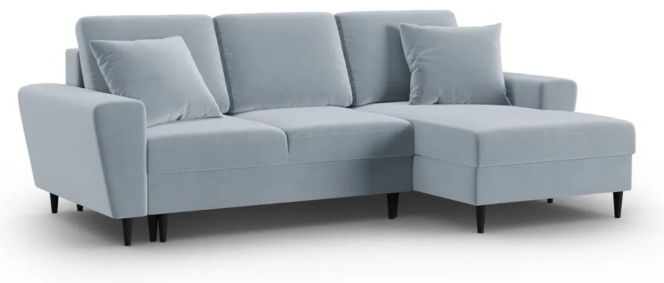 Светлосин кадифен разтегателен ъглов диван с място за съхранение (десен ъгъл) Kyoto – Cosmopolitan Design