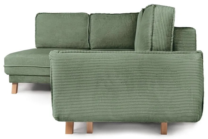 Светлозелен сгъваем ъглов диван от рипсено кадифе (ляв ъгъл) Tori – Bonami Selection