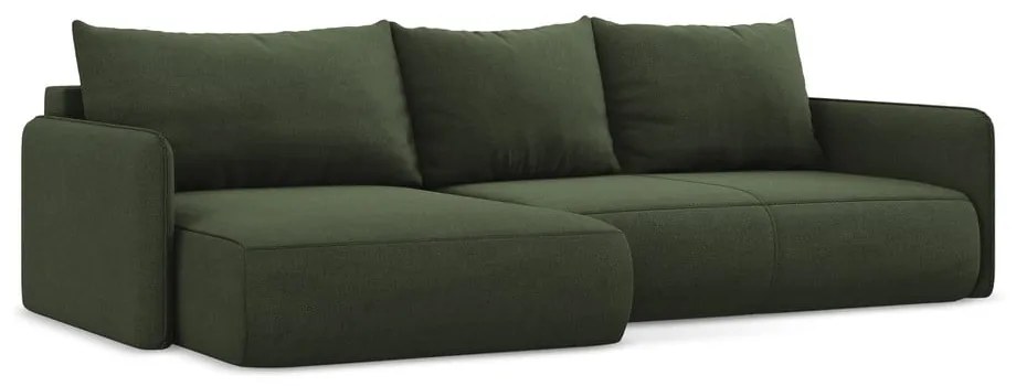 Зелен разтегателен ъглов диван с място за съхранение (ляв ъгъл) Nanea – Makamii