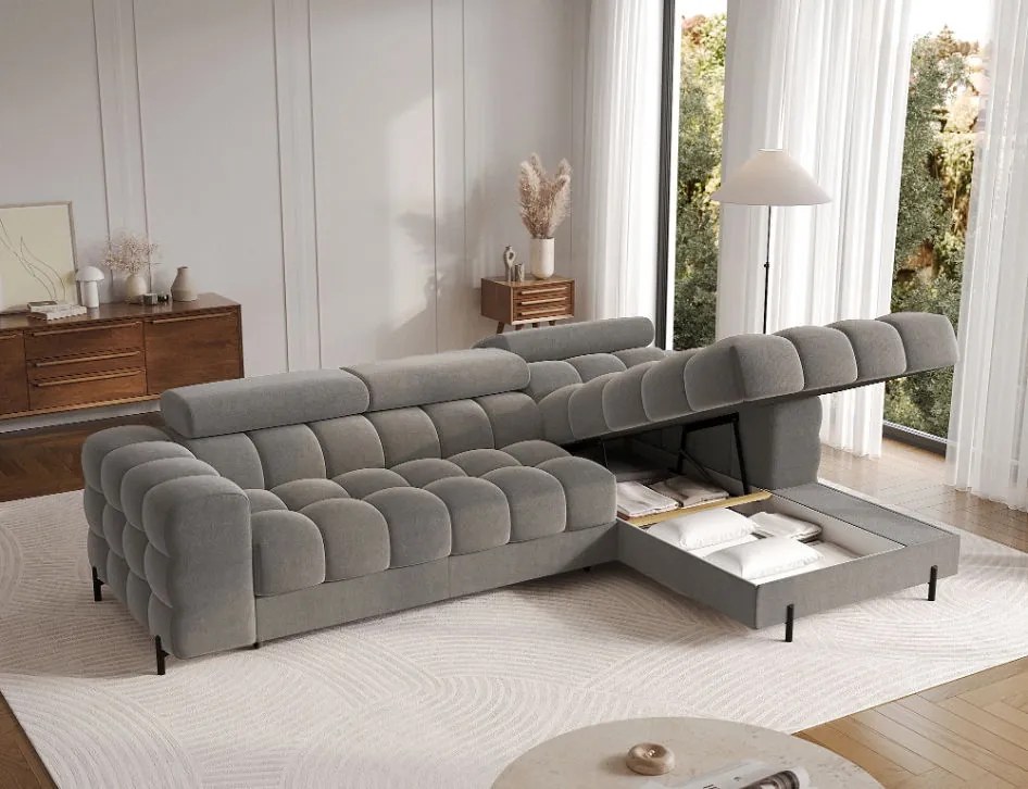 Ъглов диван Freyia-Тъмносив-Десен