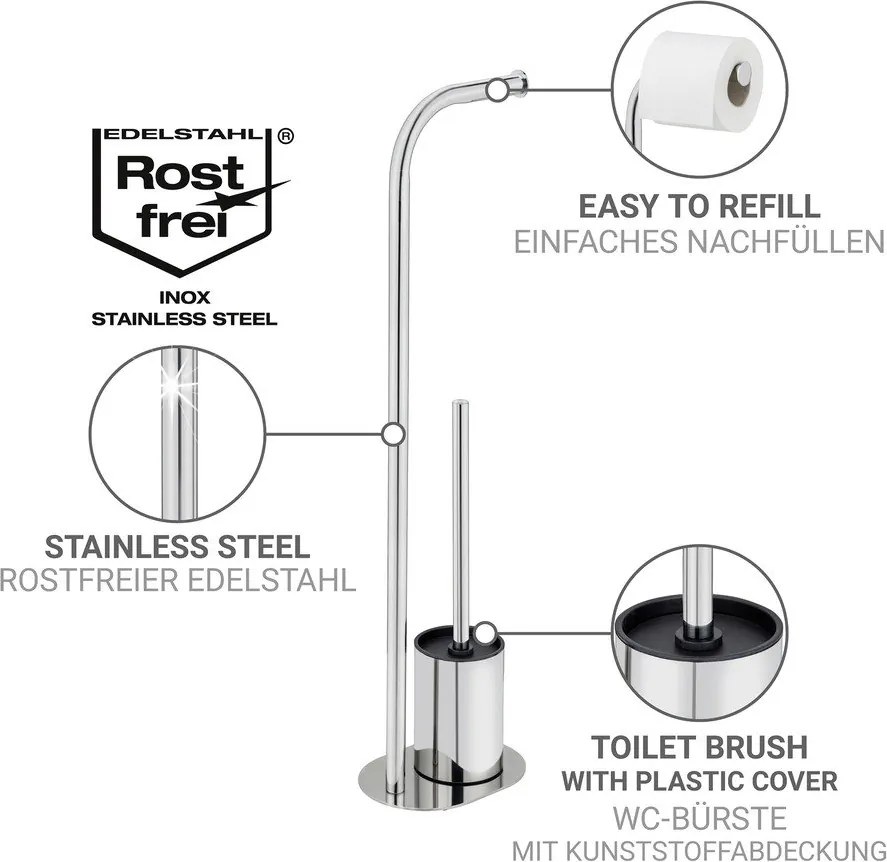 Стойка за тоалетна хартия четка за тоалетна от неръждаема стомана в блестящо сребрист цвят Levante – Wenko