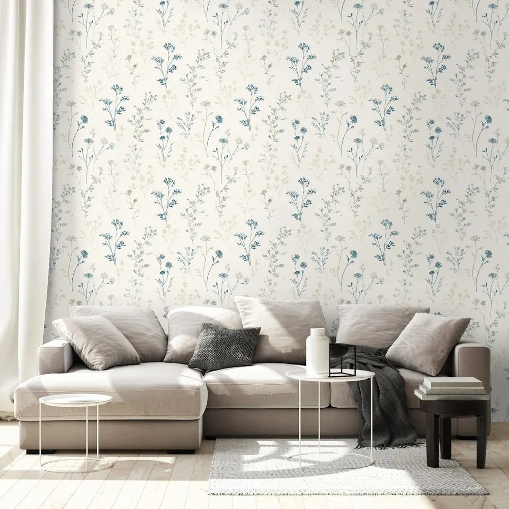 Самозалепващ фототапет – Нежни сини цветчета на бежово