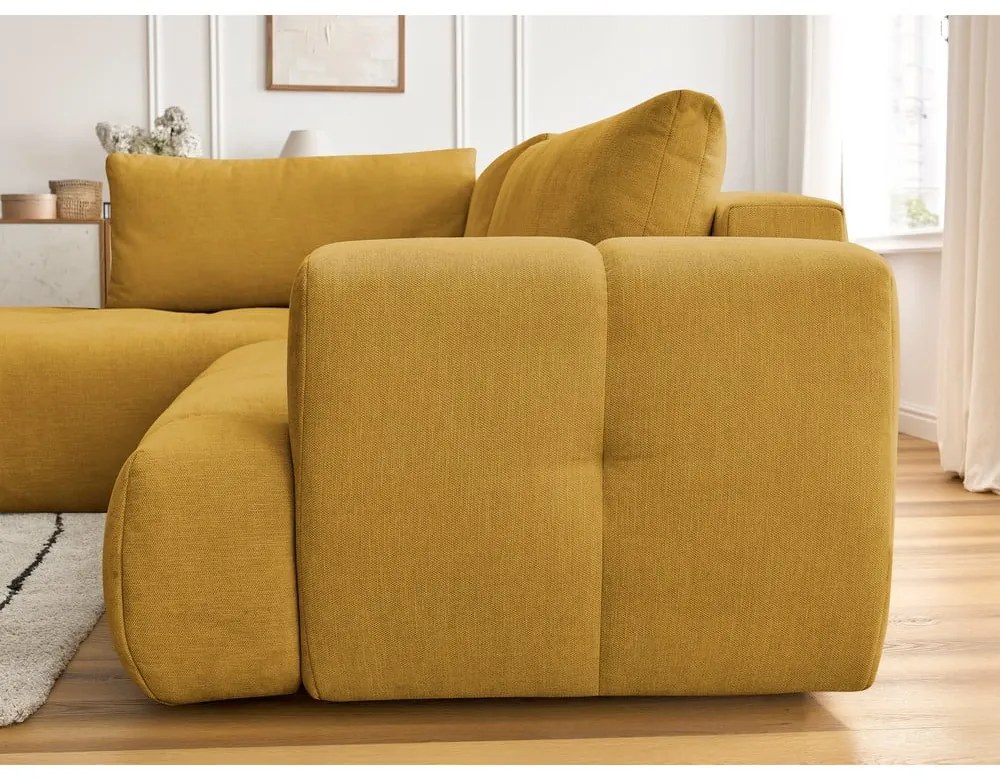 Сгъваем/с място за съхранение ъглов диван в цвят горчица (ляв ъгъл/L форма) Fuji – Bobochic Paris