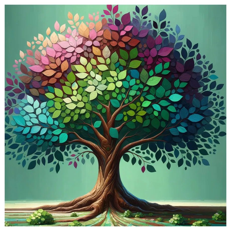 Картина на платно – Цветно дърво на живота върху платно