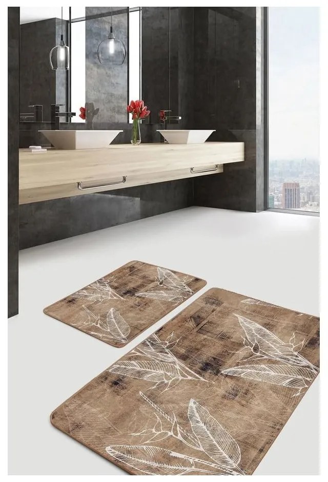 Кафяви кадифени килими за баня в комплект от 2 бр. 60x100 cm – Mila Home