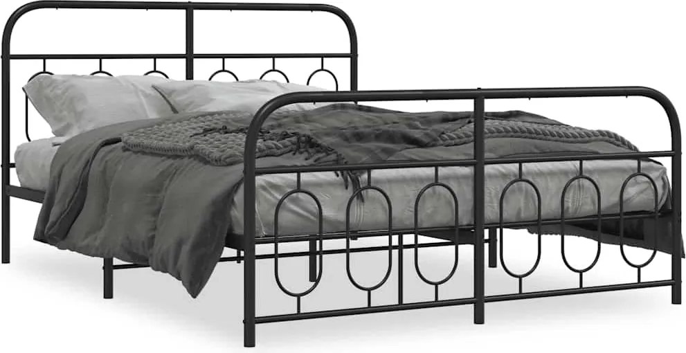 377136 vidaXL Метална рамка за легло с горна и долна табла, черна, 140x200 см